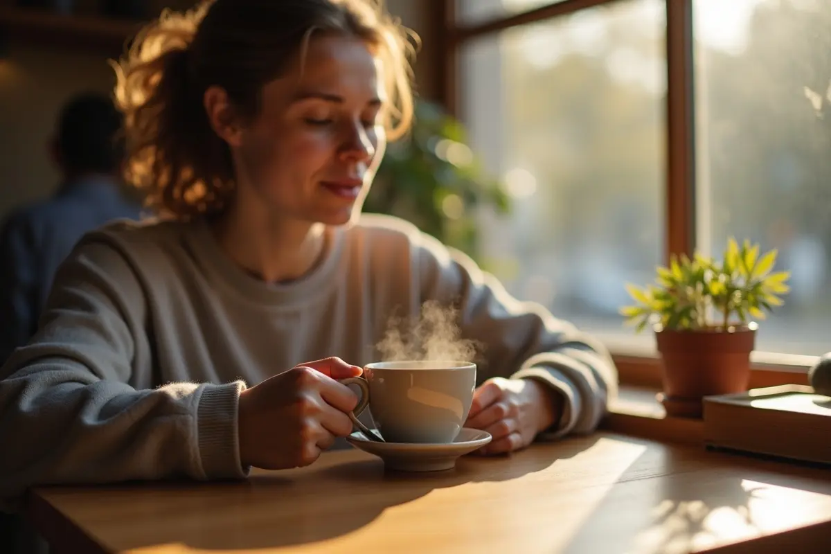a person drinking coffee