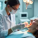 dentist performing professional teeth cleaning for improved oral health