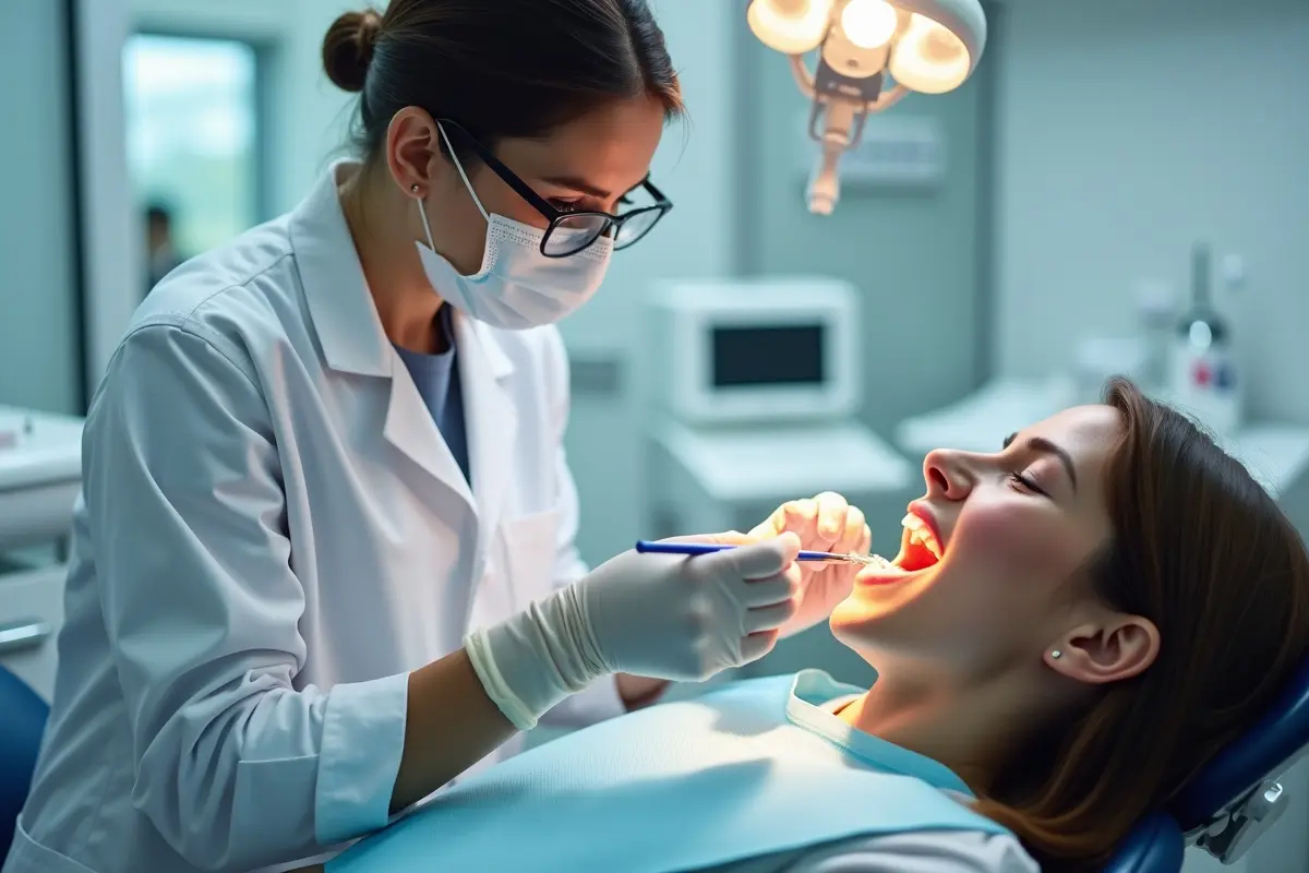 dentist performing professional teeth cleaning for improved oral health