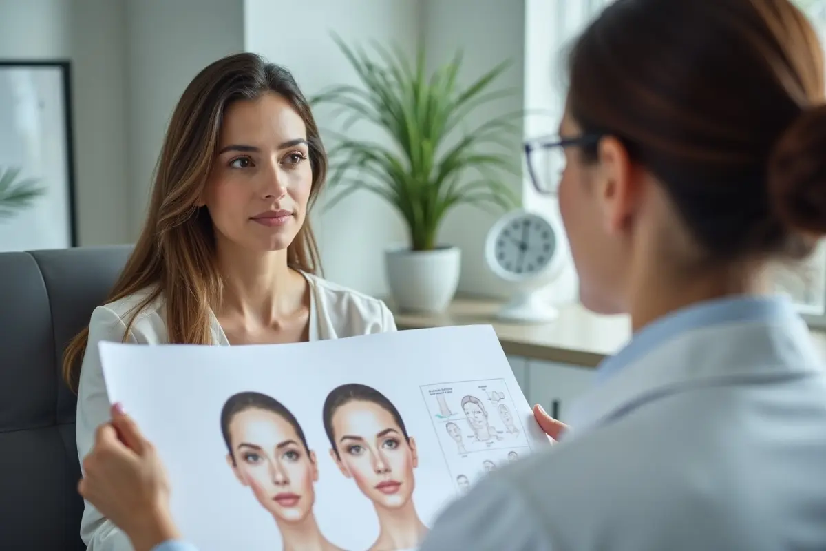 woman consulting cosmetic surgeon to choose suitable facelift procedure