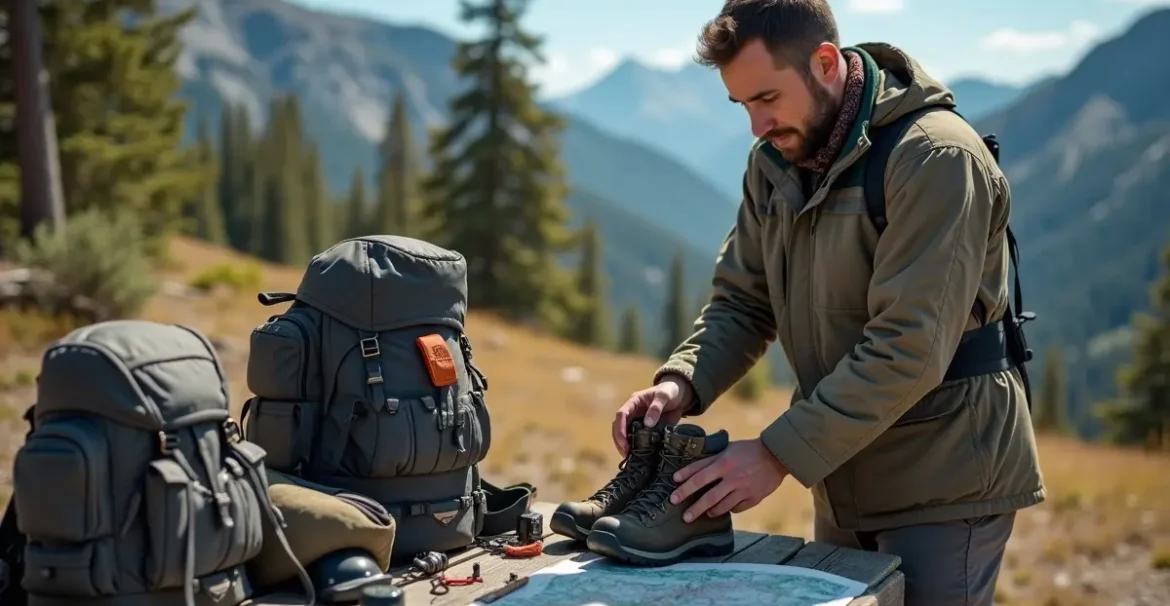 adventurer packing essential gear for outdoor exploration and activities