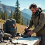 adventurer packing essential gear for outdoor exploration and activities