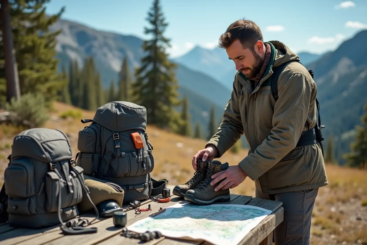 adventurer packing essential gear for outdoor exploration and activities