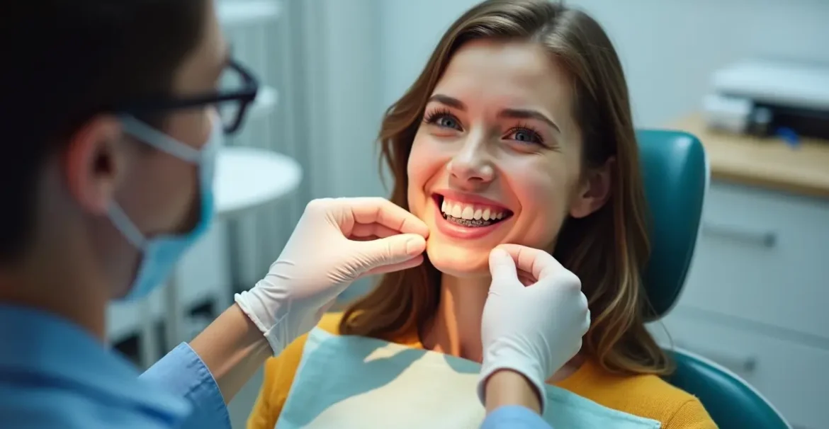 person improving oral health through teeth straightening treatment
