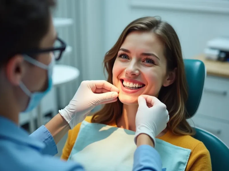 person improving oral health through teeth straightening treatment