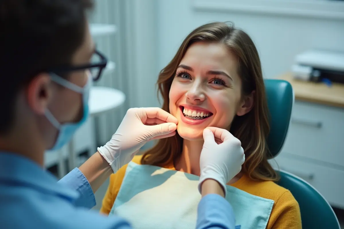 person improving oral health through teeth straightening treatment