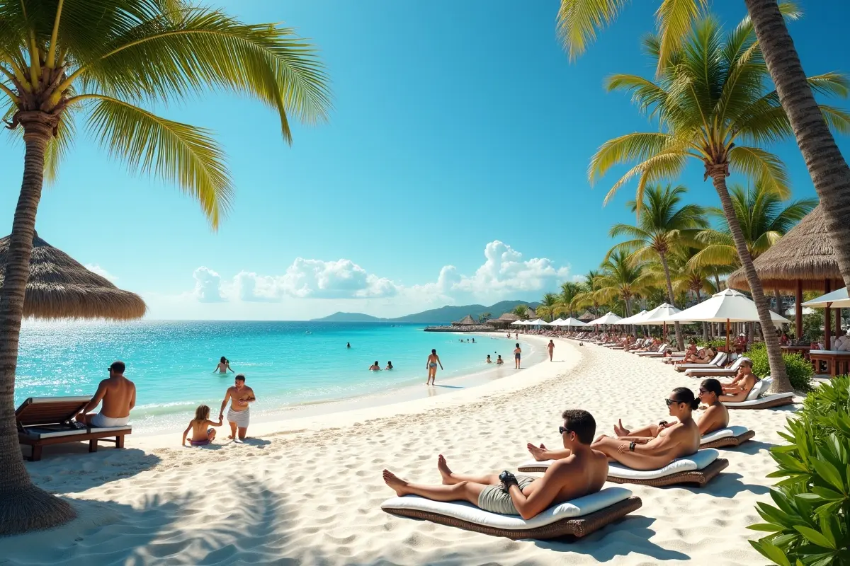 travelers enjoying relaxing all inclusive vacation at luxury beach resort